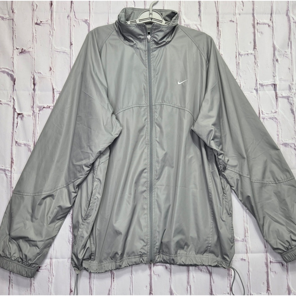 Vintage Y2K Nike Windbreaker Jacket Grey Full Zip Mock Neck Athletic Mens XL